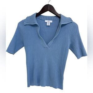 Halston Blue Knit Polo Top